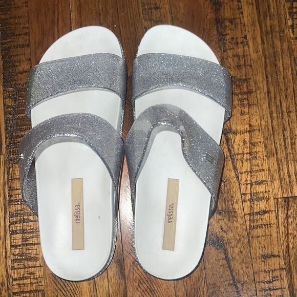 Melissa Cosmic Women glitter silver double strap slides slip on shoes size 6 - Picture 5 of 13
